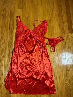 Red Lace Nightgown Set Women’s Small Sheer Sleepwear